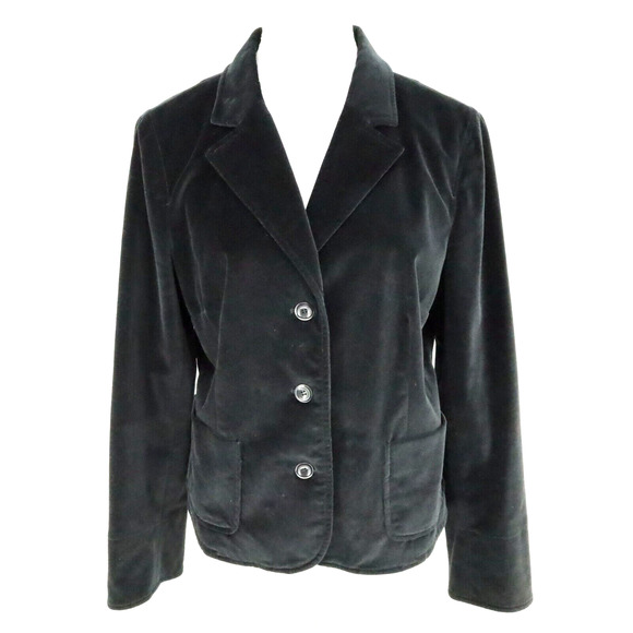 Garnet Hill Jackets & Blazers - Garnet Hill Jacket Womens 12 Black Velour Lined Blazer Pockets Career Flaw